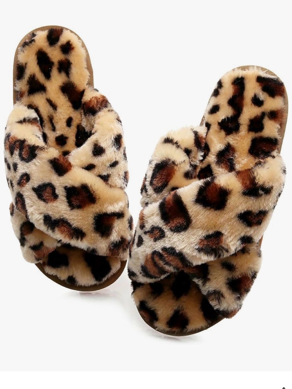 Faux Fur Leopard Print Slide Slippers - Beige/Brown nwot size 8.5-9.5